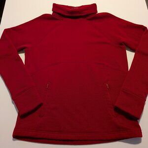 Athleta Funnel Neck Fleece Pullover Sweater Red Zip Pocket Women Small